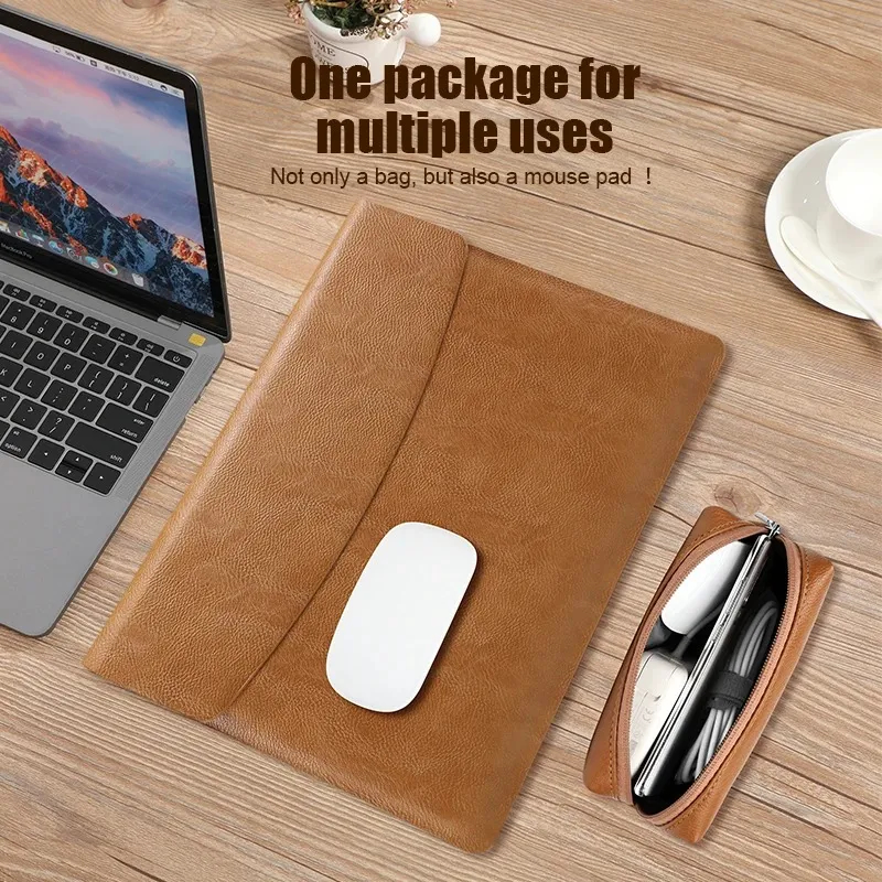 14 Inch MacBook Pouch Premium Leather Cover with Storage Bag thumbnail 2