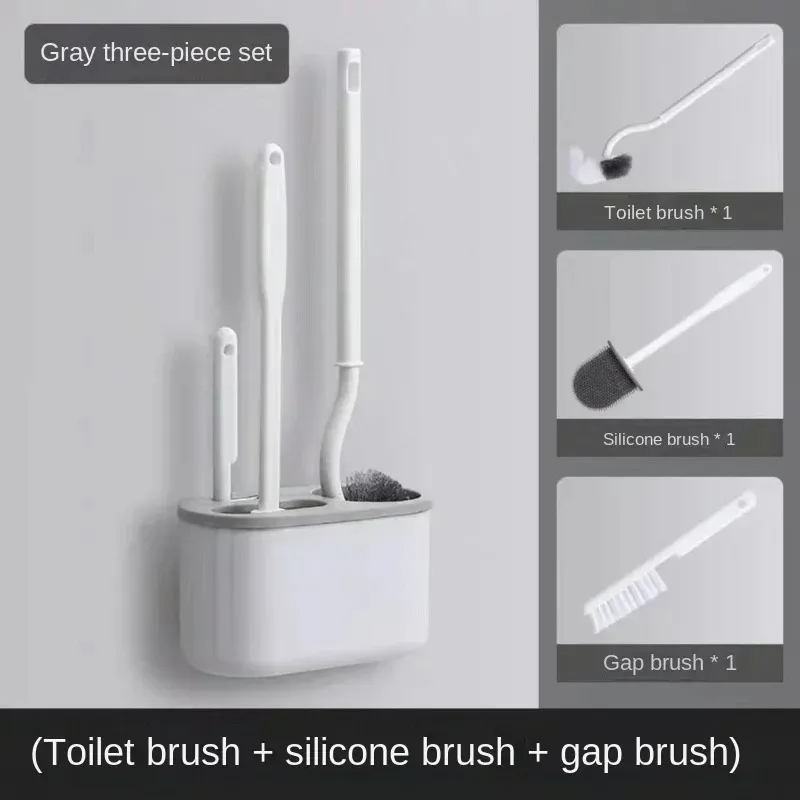 3in1 Toilet Brush Silicone Wall Mounted Multi-functional Cleaning Tools with Bracket Home Bathroom Accessories thumbnail 3
