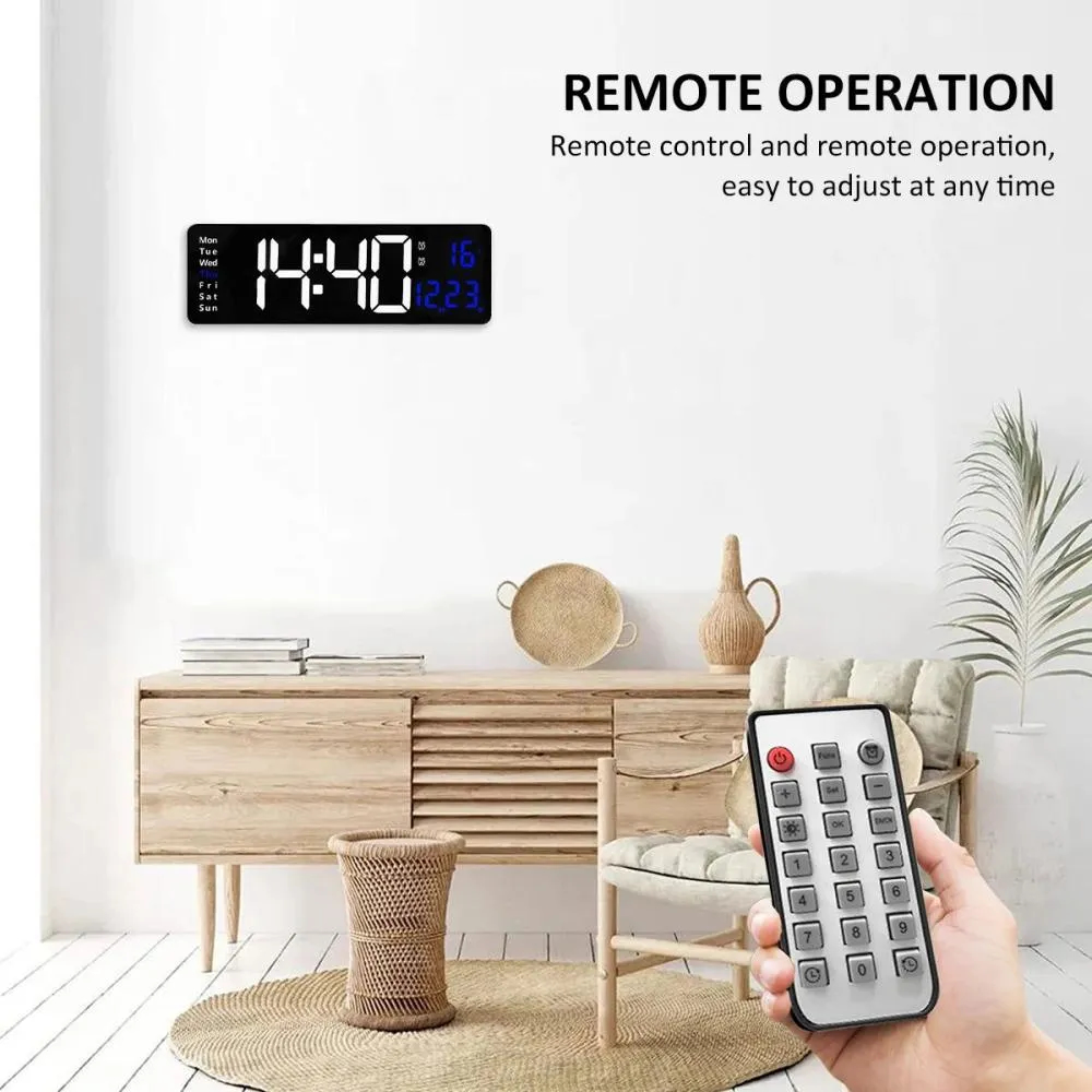 16 Inches Large LED Digital Wall Clock Wall Mounted Remote Control Temperature Date Week Display Timer Dual Alarm Clock thumbnail 11
