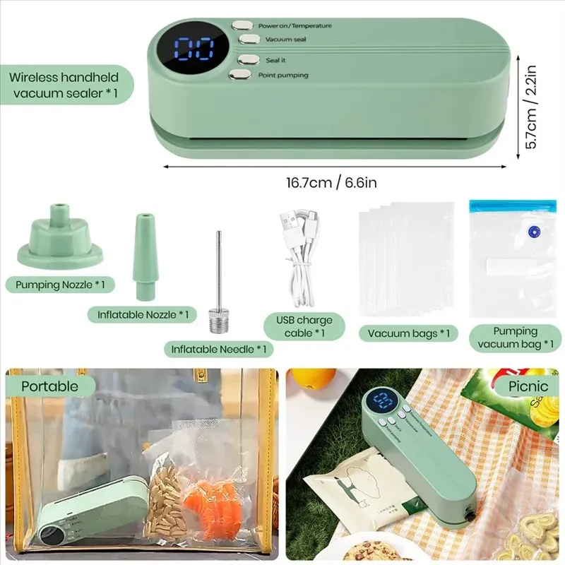 3In1 Cordless Vacuum Sealer For Food Rechargeable For Dry/Moist Food Storage Heat Sealer For Bags thumbnail 8