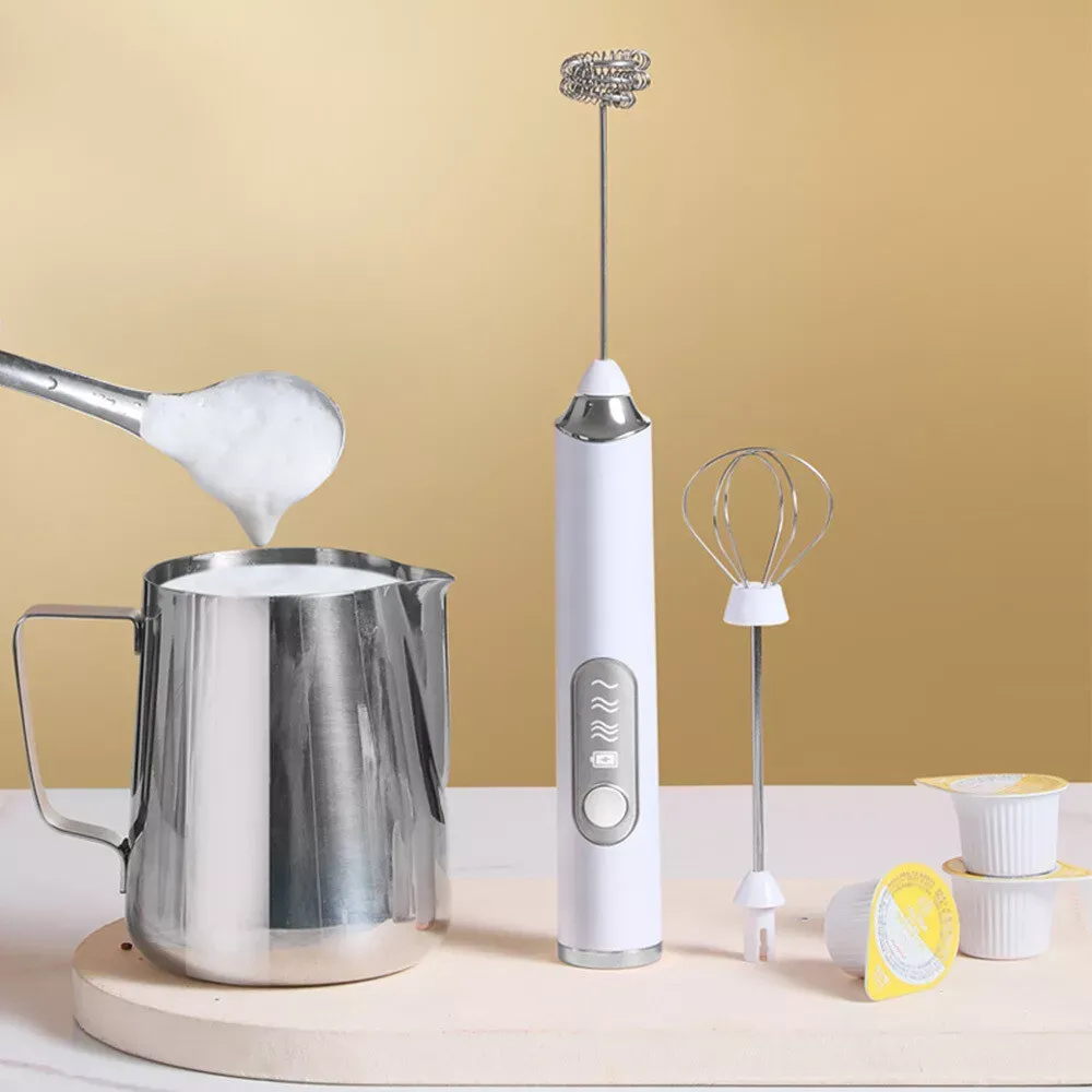 3-in-1 Rechargeable Electric Milk Coffee Frother Handheld Stainless Steel Whisk Egg Beater Foam Mixer