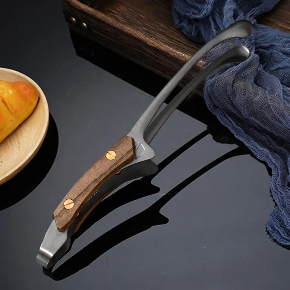 304 Stainless Steel Grill BBQ Tong Heat Resistant Cooking Tong with Wood Grip