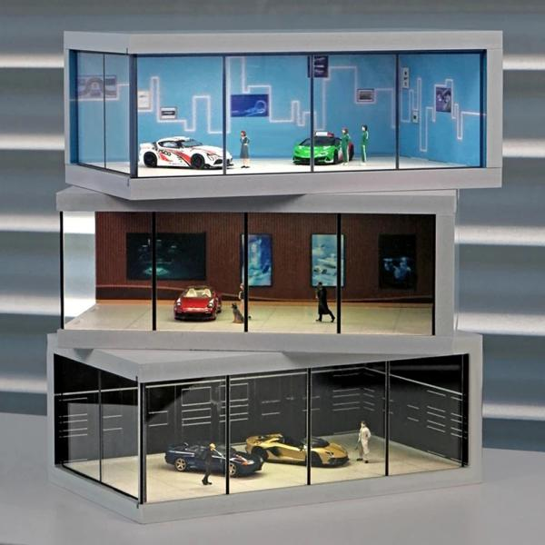 1/64 Scale Miniature Car Showroom Diorama – Lighting Version Garage Scene Model (1pcs)