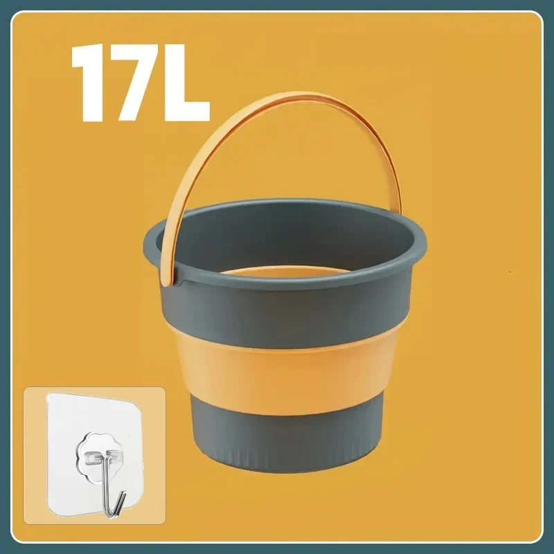 17L Portable Folding Bucket Multifunctional Thickened Silicone Bucket for Car Washing and Fishing Camping Folding Bucket