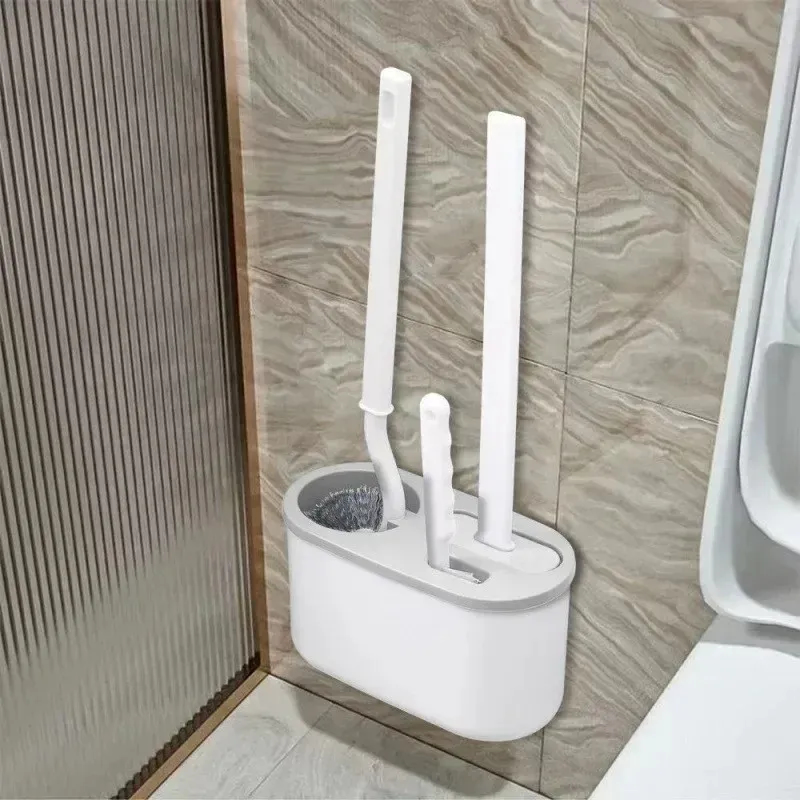 3in1 Toilet Brush Silicone Wall Mounted Multi-functional Cleaning Tools with Bracket Home Bathroom Accessories