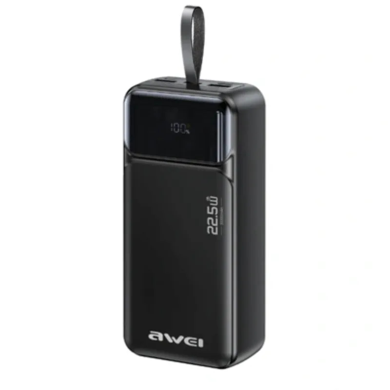 AWEI PA-104 30000mAh 22.5W Fast Charging Power Bank with Built-in Type-C Cable & LED Display
