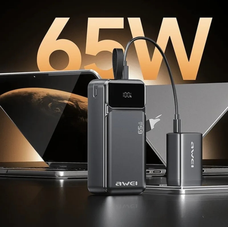 AWEI PA-108 30000mAh 65W Fast Charging Power Bank for USB-C Laptops and Smartphones thumbnail 3