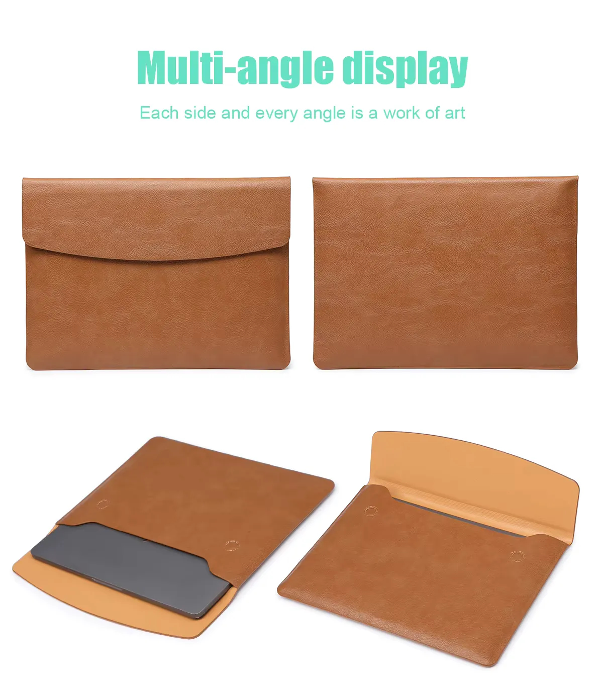 14 Inch MacBook Pouch Premium Leather Cover with Storage Bag thumbnail 7