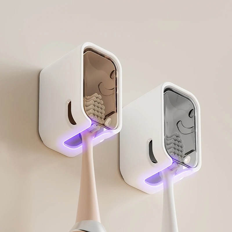2PCS Flip-Top Wall Mounted Toothbrush Holder – Dustproof Bathroom Toothbrush Storage Box