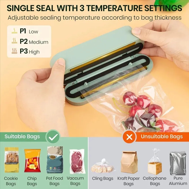 3In1 Cordless Vacuum Sealer For Food Rechargeable For Dry/Moist Food Storage Heat Sealer For Bags thumbnail 10