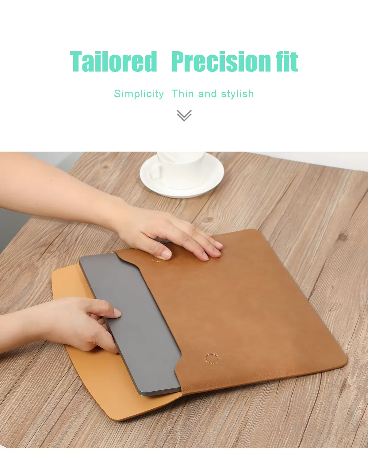 14 Inch MacBook Pouch Premium Leather Cover with Storage Bag (Dark Brown) thumbnail 6