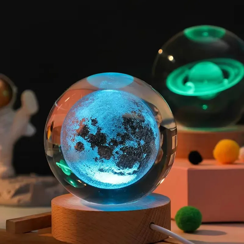 3D Crystal Lights Lamp RGB Glowing Moon Night Light Crystal Ball Bedside Home Decor thumbnail 3