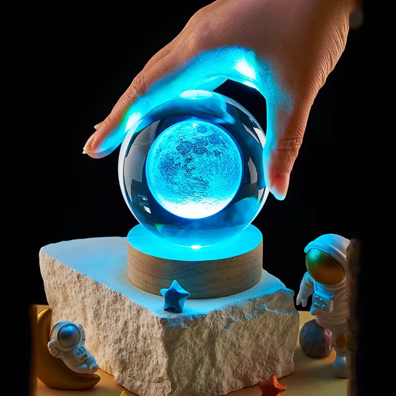 3D Crystal Lights Lamp RGB Glowing Moon Night Light Crystal Ball Bedside Home Decor