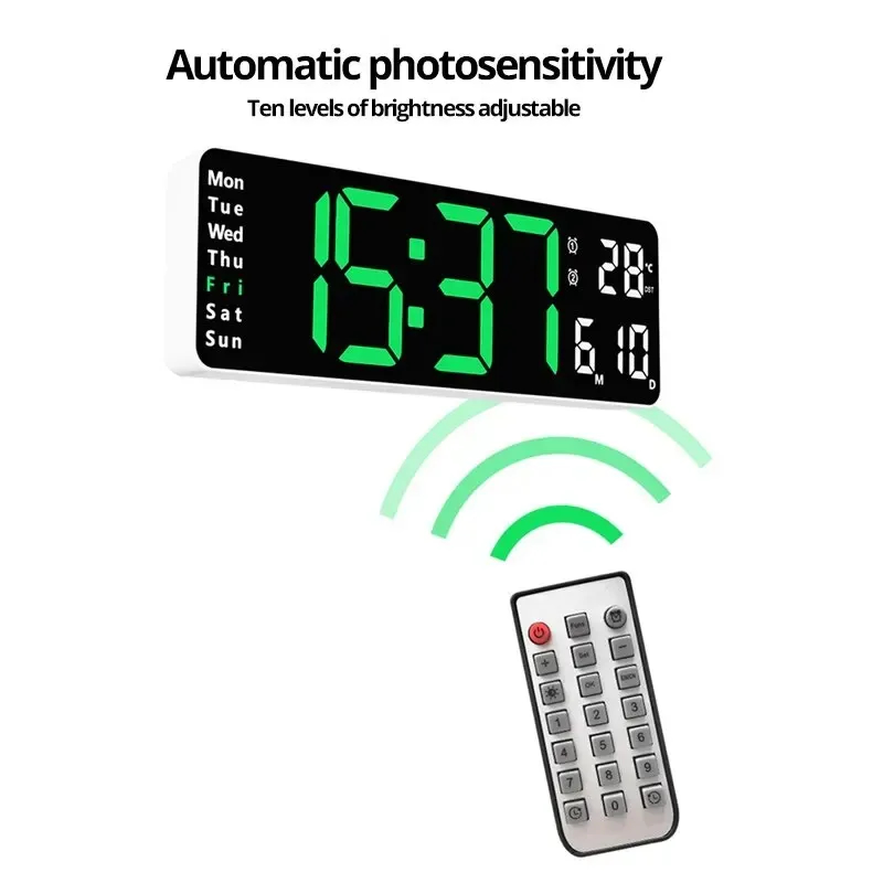13 Inches Large LED Digital Wall Clock Wall Mounted Remote Control Temperature Date Week Display Timer Dual Alarm Clock thumbnail 2