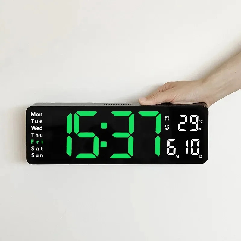 13 Inches Large LED Digital Wall Clock Wall Mounted Remote Control Temperature Date Week Display Timer Dual Alarm Clock