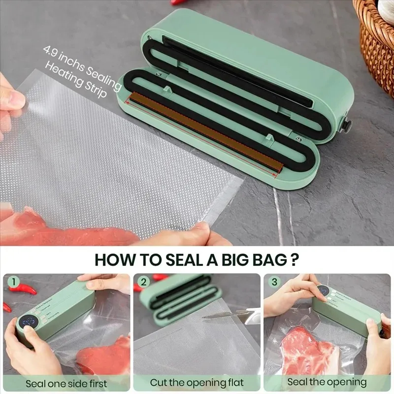 3In1 Cordless Vacuum Sealer For Food Rechargeable For Dry/Moist Food Storage Heat Sealer For Bags thumbnail 7