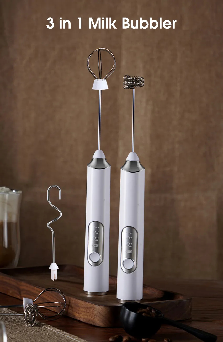 3-in-1 Rechargeable Electric Milk Coffee Frother Handheld Stainless Steel Whisk Egg Beater Foam Mixer thumbnail 2