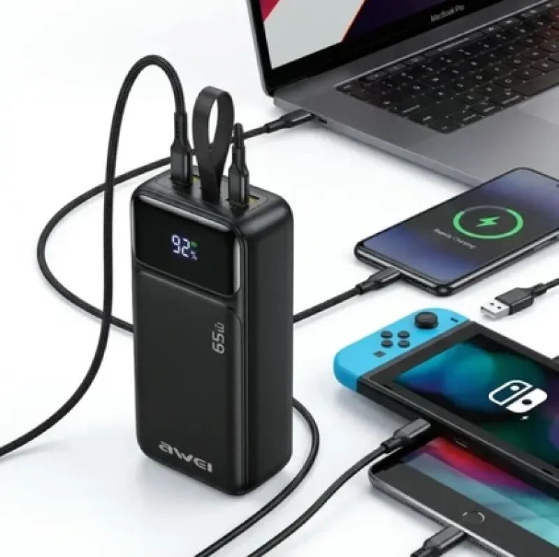 AWEI PA-108 30000mAh 65W Fast Charging Power Bank for USB-C Laptops and Smartphones thumbnail 2