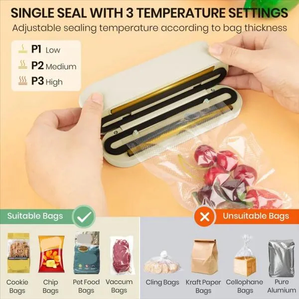 3In1 Cordless Vacuum Sealer For Food Rechargeable For Dry/Moist Food Storage Heat Sealer For Bags thumbnail 2