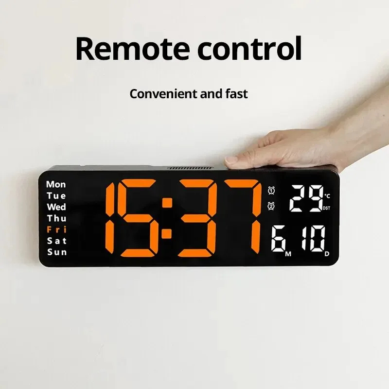 13 Inches Large LED Digital Wall Clock Wall Mounted Remote Control Temperature Date Week Display Timer Dual Alarm Clock thumbnail 3
