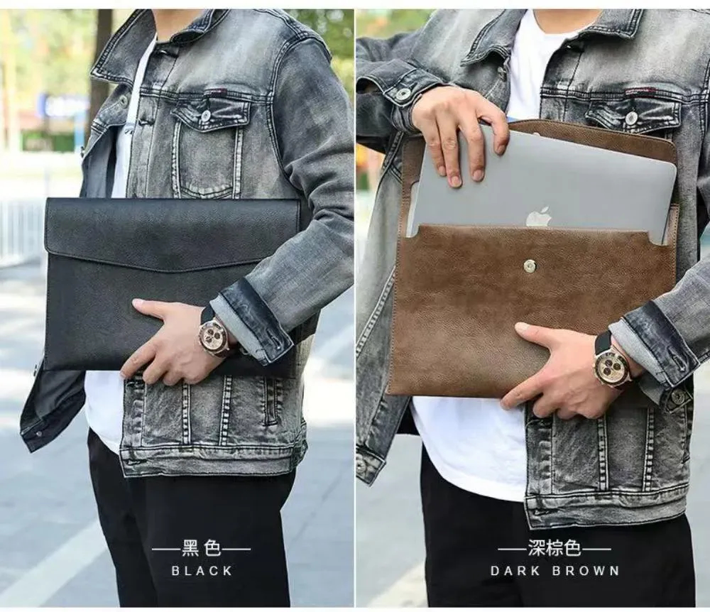 14 Inch MacBook Pouch Premium Leather Cover with Storage Bag (Dark Brown) thumbnail 2