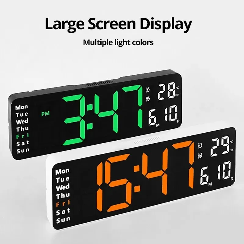 13 Inches Large LED Digital Wall Clock Wall Mounted Remote Control Temperature Date Week Display Timer Dual Alarm Clock thumbnail 5