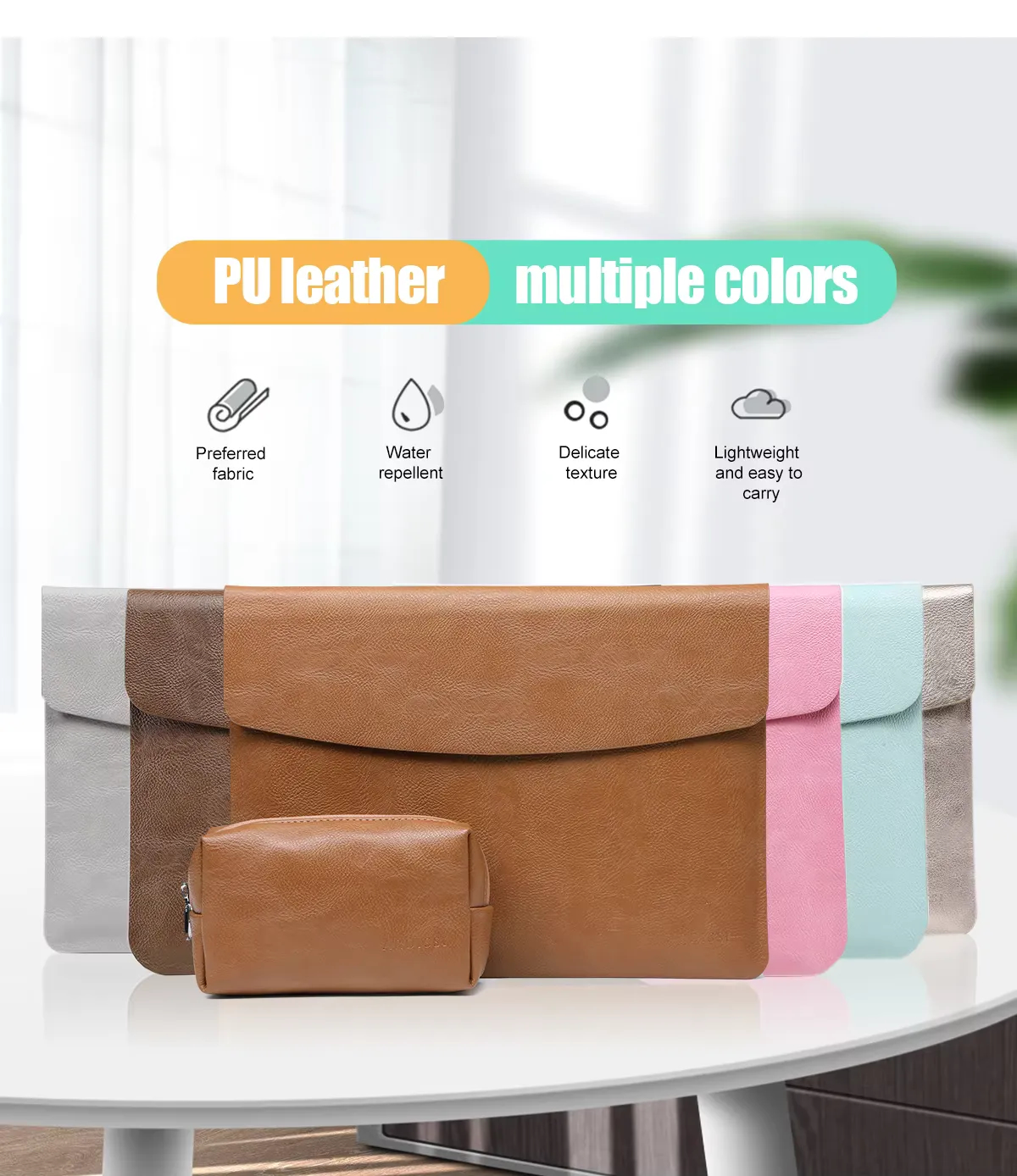 14 Inch MacBook Pouch Premium Leather Cover with Storage Bag (Dark Brown) thumbnail 3