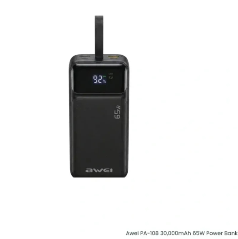 AWEI PA-108 30000mAh 65W Fast Charging Power Bank for USB-C Laptops and Smartphones