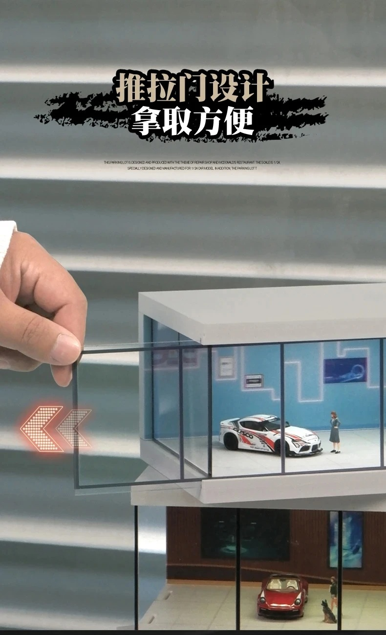 1/64 Scale Miniature Car Showroom Diorama – Lighting Version Garage Scene Model (1pcs) thumbnail 6
