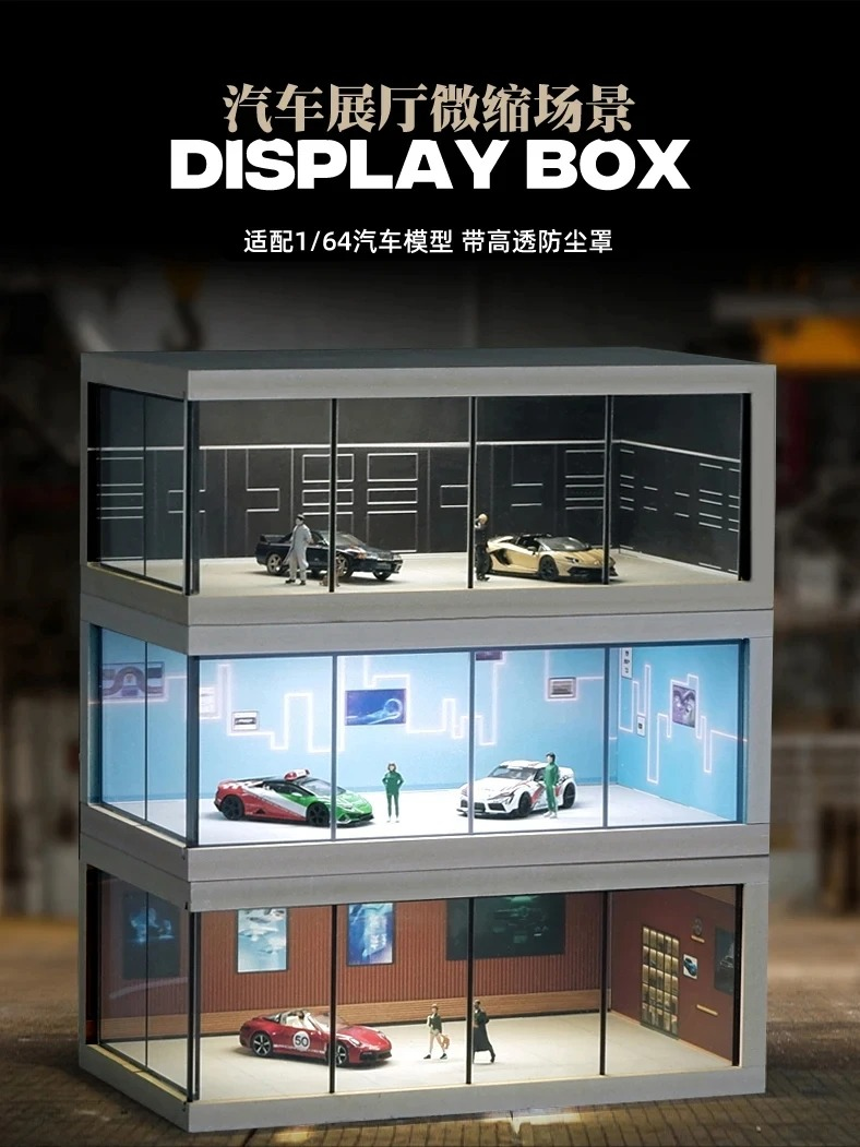 1/64 Scale Miniature Car Showroom Diorama – Lighting Version Garage Scene Model (1pcs) thumbnail 2