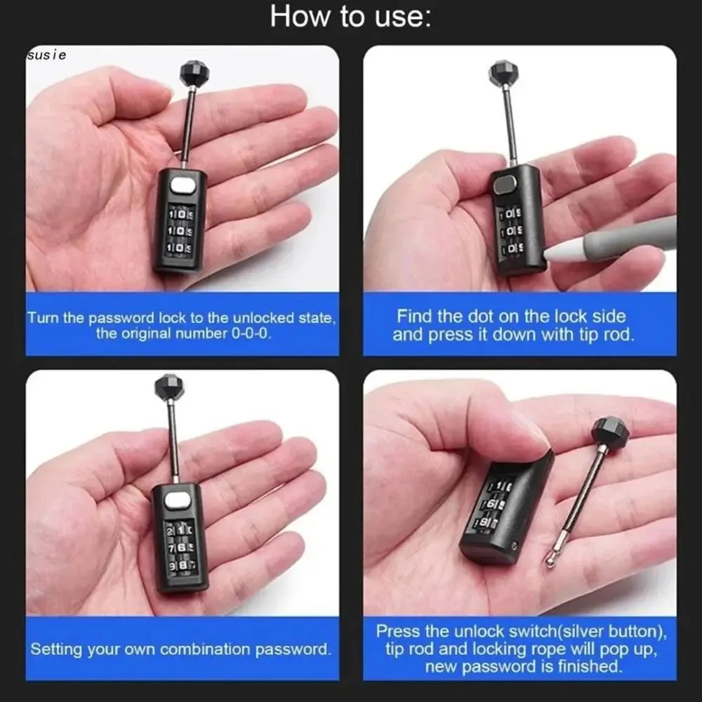 3 Digit Password Lock Mini Luggage Padlock Resettable Coded Lock thumbnail 6