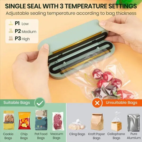 3In1 Cordless Vacuum Sealer For Food Rechargeable For Dry/Moist Food Storage Heat Sealer For Bags