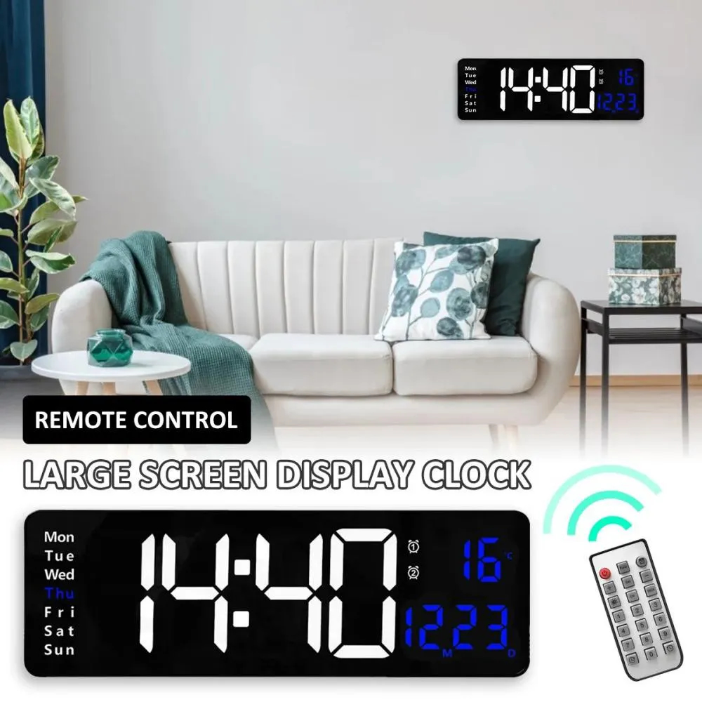 16 Inches Large LED Digital Wall Clock Wall Mounted Remote Control Temperature Date Week Display Timer Dual Alarm Clock thumbnail 7