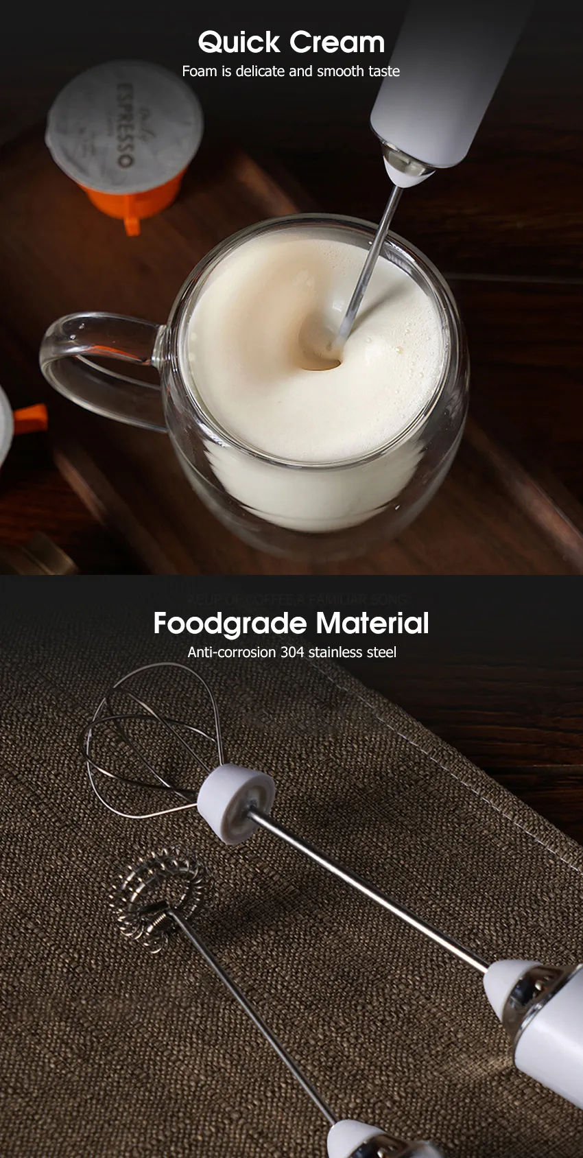 3-in-1 Rechargeable Electric Milk Coffee Frother Handheld Stainless Steel Whisk Egg Beater Foam Mixer thumbnail 3